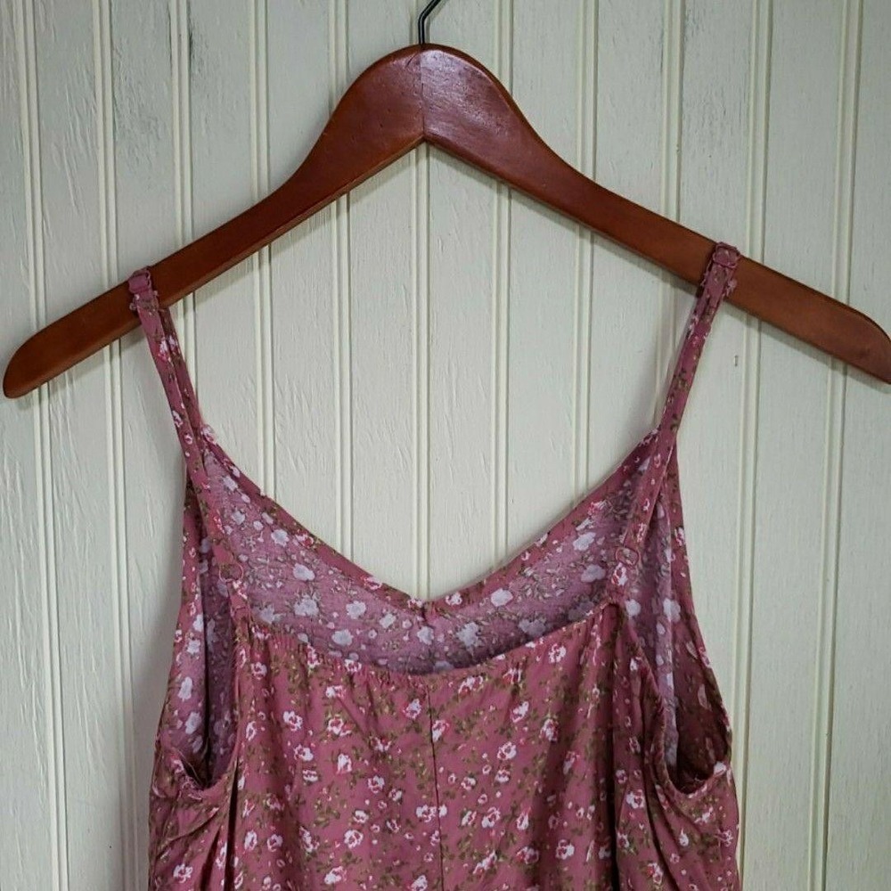 AS U WISH Dress Womens L Pink Floral Sleeveless V Neck Ruffle Hem Sundress Short